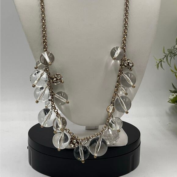 J. Crew Faceted Glass Lucite Bead Cluster Statement Chain Gold Tone Necklace - Picture 1 of 8